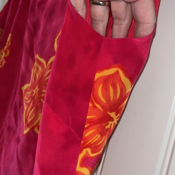 Beautiful floral tropical hot pink silk dress midi/maxi size 10 Beachy Hawaii - Picture 11 of 13